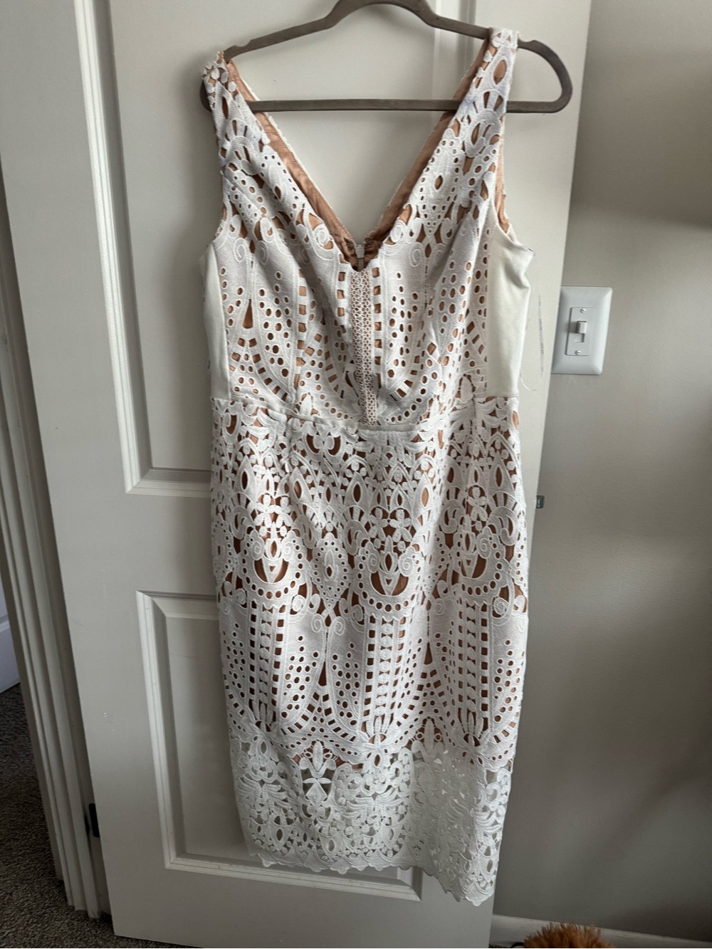 City Chic cream Lace V-Neck Midi Dress with Nude Underlay